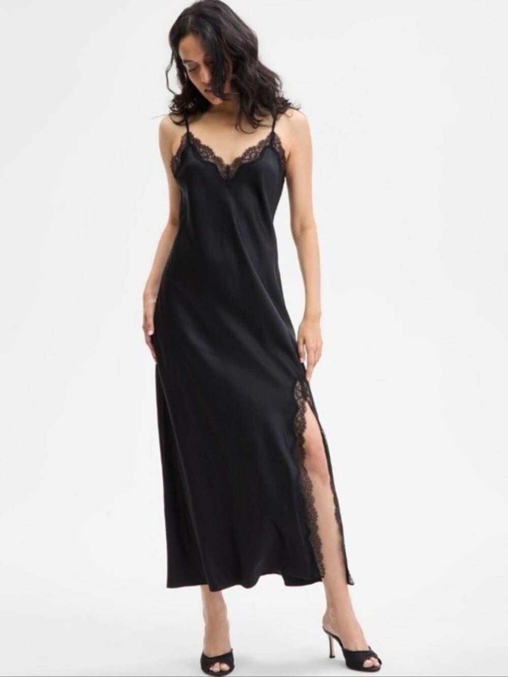 INC International Concepts Black Lace-Trim Slip Maxi